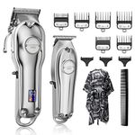 SUPRENT Professional Hair Clippers Men, Barber Hair Clippers Combo, Corded & Cordless Hair Cutting Men's Clipper Set & T-Blade Trimmer Kit, Rechargeable Zero Gap Trimmer for Barbers(Silver)