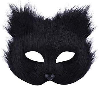 Faux Furry Fox Mask Cartoon Animal Halloween Costume Headgear Novelty Role Pretend Play Cosplay Dress Up Accessory Party Props (Black)