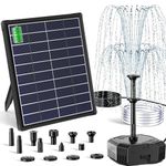 Biling 6.5W Solar Pond Filter Pump with Backup Battery 10 Fountain Heads 300L/H Flow for 150-500L Garden Ponds Bird Baths and Water Features