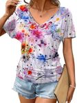 Zeagoo Soft Short Sleeve Shirts for Laides Comfy V Neck Tee Flowy Blouse Floral Print Tunics Dressy Tops