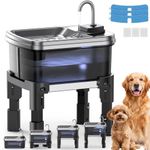 9L/2 Gal Raised Dog Water Fountain with 3-Height Adjustable Stand, FeelNeedy Large Pet Water Dispenser with Deepened Stainless Steel Tray, Quiet Pump, Water Bowl for Large Dog & Multi-Pets Home