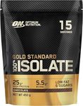 Optimum Nutrition Gold Standard 100% Isolate for Muscle Support and Repair, High Whey Protein Powder with BCAA Amino Acids, Low Sugar, Low Fat Sports Nutrition, Chocolate Flavour, 15 Servings, 450g