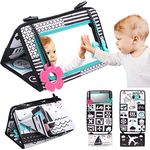 Susimond Tummy Time Floor Mirror, High Contrast Black and White Baby Mirror Toys with Crinkle Cloth Books and Teethers, Non-Toxic Activity Development Floor Toys for Infant Newborn Sensory Toys