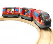 DSHMIXIA Battery Operated Train for Wooden Train Track Set Toys for 3 4 5 Year Old Boys Kids Action Locomotive Train Magnetic Connection (Without Battery) (Red)