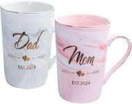 Mugpie Dad and Mom Couple Mugs - New Parents Gifts First Time Pregnancy Gifts EST 2024 Dad and Mom Coffee Mug Set- Elegant Gifts for Baby Shower Mother's Day Father's Day - 12.5oz Ceramic Coffee Cup