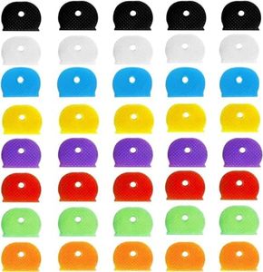 QIOON 40Pcs 2.5cm Key Covers, Key Caps Tags Covers, Plastic Identifier Key Rings Label ID Colors Key Identifier Tag Covers, for Standard Flat House Keys (8 Colors)