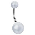 BodyJewelryOnline Belly Button Ring with Faux Synthetic Pearl Acrylic Designed Balls 14ga 3/8 inches 10mm