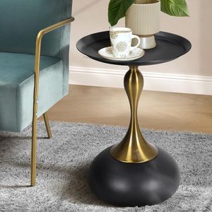 Oikiture Metal End Table Sofa Side Table Round Coffee Table Black