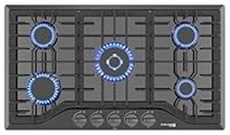 36 Inch Gas Cooktop, GASLAND Chef PRO GH2365EF 5 Burner Gas Stove, Built-in NG/LPG Convertible Gas Cooktops, Gas Countertop Plug-in with Thermocouple Protection, Black