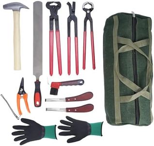 lukar 12PCS Farrier Tools Kit Includes Horse Hoof Nipper, Horseshoe Cutting Pliers, Hoof Nail Clincher, Goat Hoof Trimmers Shear, Hoof Hammer, Hoof Knife, Rasp File, Horseshoe Brush, Handbag, Gloves