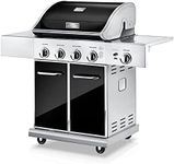 NutriChef 52,000 BTU 5-Burner Stainless Steel Propane Gas Grill with Portable Design, Electronic Ignition, Built-in Thermometer and Heavy-Duty Construction