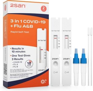 2San COVID-19 and Flu A&B, Antigen Rapid Combo Test, Results in 15 Minutes, 3-in-1 Flu + Covid Test Kit at Home, Easy to Use Nasal Swab for Home (2 Pack)