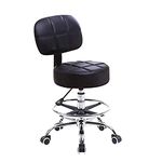 KKTONER Swivel Round Rolling Stool PU Leather with Adjustable Foot Rest, Height Adjustable Task Work Drafting Chair with Back (Black)