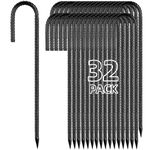 Besitu 12 Inch Rebar Stakes J Hook Ground Stakes 32-Pack Heavy Duty Galvanized Chain Link Fence Stakes Metal Tent Stakes for Outdoor Lawn Decorations Inflatables Canopy Swing Set