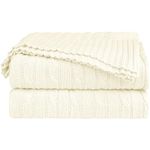 uxcell Cotton Cable Knit Throw Blanket Soft Throw Couch Covers Decors Knitted Blankets for Sofa Bed, Beige Full(70" x 78")