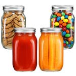 Glass Mason Jars,4 Pack 500ml Clear Glass Jars with Silver Metal Lids for Sealing, Food Storage,Overnight Oats Jar, Pickling Jars, DIY Projects, Snacks, Candies (16 oz）