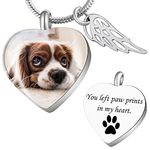 Farfume Personalised Heart Cremation Jewelry Urn Necklace for Cremation Memorial Souvenir Pendant Necklace to Preserve Good Memories of Loved Ones and Pets (Silver Heart Ashes Necklace - Wings)