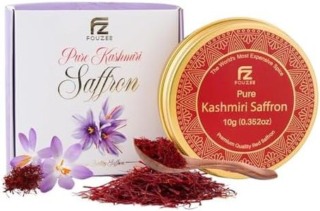 FOUZEE Pure Kashmiri Saffron Threads for Cooking, Spice, Spanish Foods. Finest Dark Red Saffron Delicious with Persian Rice, Tea, Golden Milk, Desserts, Rissoto Bulk Saffron Pack 10g