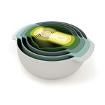 Joseph Joseph Nest 9 Plus, 9 Piece Compact Food Preparation Set with Mixing Bowls, Measuring Cups, Sieve and Colander, Opal