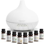 ASAKUKI Diffuser 300ml Essential Oil Diffuser with 8 * 10ml Pure Essential Oil Gift Set, Ultrasonic Humidifier Aromatherapy Diffuser, 7 LED Color Lights, Cool Mist Diffuser for Bedroom, Yoga-White