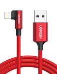 UGREEN Lightning Cable Braided 90 Degree MFi Certified Right Angle Lightning to USB Charging Data Sync Charger Cord Compatible for iPhone 14 Pro Max 13 12 12 Pro SE 11Pro XS Max, XR, X, Red, 3ft