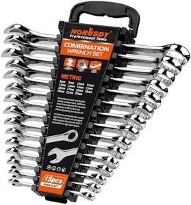 HORUSDY 15-Piece Metric Spanner Set, Combination Spanners Open and Box End Wrenches 8-22mm, Max Torque, 12-Point, Chrome Vanadium Steel, with Storage Rack