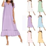 Outlet Store Clearance for Woman Women Ruffle Nightgown Solid Loose Comfort Lounge Sleepwear Short Sleeve Pajamas Dress Sexy Night Gown Pjs Big Deals Today Returned Purple