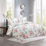 Marina Decoration Rich Printed Embossed Pinsonic Coverlet Bedspread Ultra Soft 3 Piece Summer Quilt Set with 2 Quilted Shams, Pink Floral and Birds Pattern Queen/Full Size