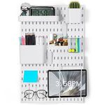 ABOUT SPACE Peg Board-Home Organizer Pegboard Wall Organizer with 9 Accessories & Self-Adhesive Stickers for Home Office, Bathroom, Kitchen Wall Hanging (L 36Xb 1Xh 56 Cm)-Metal, White