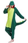 Magicalani Adult Onesie Pajamas - Unisex Halloween Animal Costume Sleepwear for Men & Women - Comfy & Fun Cosplay Outfit, Green Dinosaur, Medium