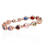 Crystalline Azuria Women 18K Rose Gold Plated Teardrops Multi Colorful Zirconia Crystals Tennis Bracelet