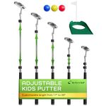 Go for It Golf Kids Putter with Extendable Shaft - Adjustable Size for Junior Golfers - Right Handed - Ideal Training Club for Children, Youth - includes 3 Balls, Cup with Flag - Silver, 17"-35"