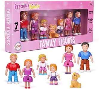 Playkidz Family Figures - Set of 7 Small Toy People for Dollhouse Play, Includes Parents, Sibling, and Pet - Doll House Accessories for Children