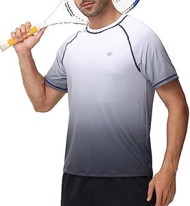 Satankud Rash Guard for Men UPF 50+ Swim Shirt Short Sleeve Sun Shirts Beach Swimwear Fishing Hiking Workout Tee (White Gradient Grey,Large)