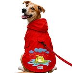 Waterproof Dog Raincoat with Hood & Mesh Lining | Collar & Harness Leash Opening | Frog Red (M)