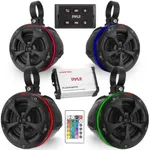 PyleUsa Bluetooth Off-Road Speakers with Amplifier-4" 800W 4-CH Marine Grade Waterproof Wakeboard Tower System,RGB Lights,Remote,BT Control Unit,Full Range Stereo Speaker for ATV UTV,Quad, Jeep, Boat