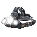 BORUiT RJ-3000 LED Head Torch, Super Bright 5000 Lumens USB Rechargeable LED Headlamp Headlight, Waterproof 4 Modes Hands-Free Head Torch Rechargeable for Running Camping Hiking Fishing