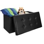 SortWise Folding Storage Ottoman Coffee Table Foot Rest Stool/Bench Seat, Faux Leather (Black, 30" x 15" x 15")