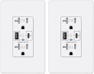 BESTTEN 2 Pack - 30W Power Delivery USB C Wall Outlet, Type C Supports PD 3.0, Type A Supports Quick Charger 3.0, 20 Amp Tamper Resistant Receptacle Outlet with Screwless Wallplate, cUL Listed, White