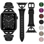 wutwuk Compatible with Apple Watch Strap 49mm 45mm 44mm 42mm for Women Slim Apple Leather Band for iWatch Ultra2/Ultra Series 9/8/7/6/5/4/3/2/1/SE/SE2,49mm 45mm 44mm 42mm,Black [Watch NOT Included]