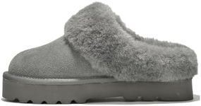 Project Cloud Genuine Suede Slippers for Women Indoor Outdoor Fuzzy Slippers - Platform Sandals Women Footwear - Memory Foam Insole Womens Sandals, Water-resistant Womens Slippers (Snowy, Grey, 6.5)