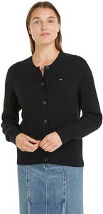 Tommy Hilfiger Women's CO Cable C-NK Cardigan Cardigan Sweater, Black, S