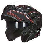 ILM Motorcycle Dual Visor Flip up Modular Full Face Helmet DOT with 7 Colors (L, Black RED)
