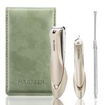 MR.GREEN Nail Clippers, 3PCS Nail Clipper Set with Anti Splash Fingernail Clipper and Ear Pick, Professional Nail Clippers for Men and Women, Stainless Steel Nail Cutter with Leather Case (Green)