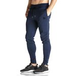 BROKIG Mens Zip Gym Joggers Sweatpants Slim fit Tracksuit Bottoms Casual Chinos Running Trousers Pockets(Large, Navy)