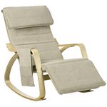 HOMCOM Rocking Lounge Chair Recliner Relaxation Lounging Relaxing Seat with Adjustable Footrest, Side Pocket and Pillow, Khaki