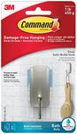 Command Small Bath Hook, Holds up to 1 lb, 1 Satin Nickel Shower Hook with 2 Water Resistant Command Strips, Damage Free Bathroom Organization