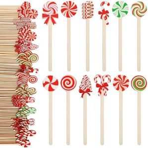 120 Pcs Christmas Coffee Stir Sticks Wooden Coffee Stirrers Wooden Stirrers Cocktail Stirrers Disposable Drink Stirrers for Stirring Hot Chocolate Milkshake Restaurant Home Office (Candy Style)