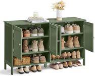 VASAGLE Shoe Cabinet, 3-Tier Shoe Storage Organizer, Shoe Shelf, Modern Country Cabinet, Freestanding Cabinet with Height-Adjustable Shelf, 13.8 x 47.2 x 27.6 Inches, Entryway, Forest Green ULBC045G30