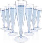 100 Pack 4.5 Oz Plastic Champagne Flutes, Disposable Blue Glitter Plastic Champagne Glasses for Baby Shower Birthday Wedding Thanksgiving Christmas Halloween Party